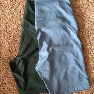 2 Girlfriend Collective High Rise Bike Shorts (Blue and Green)